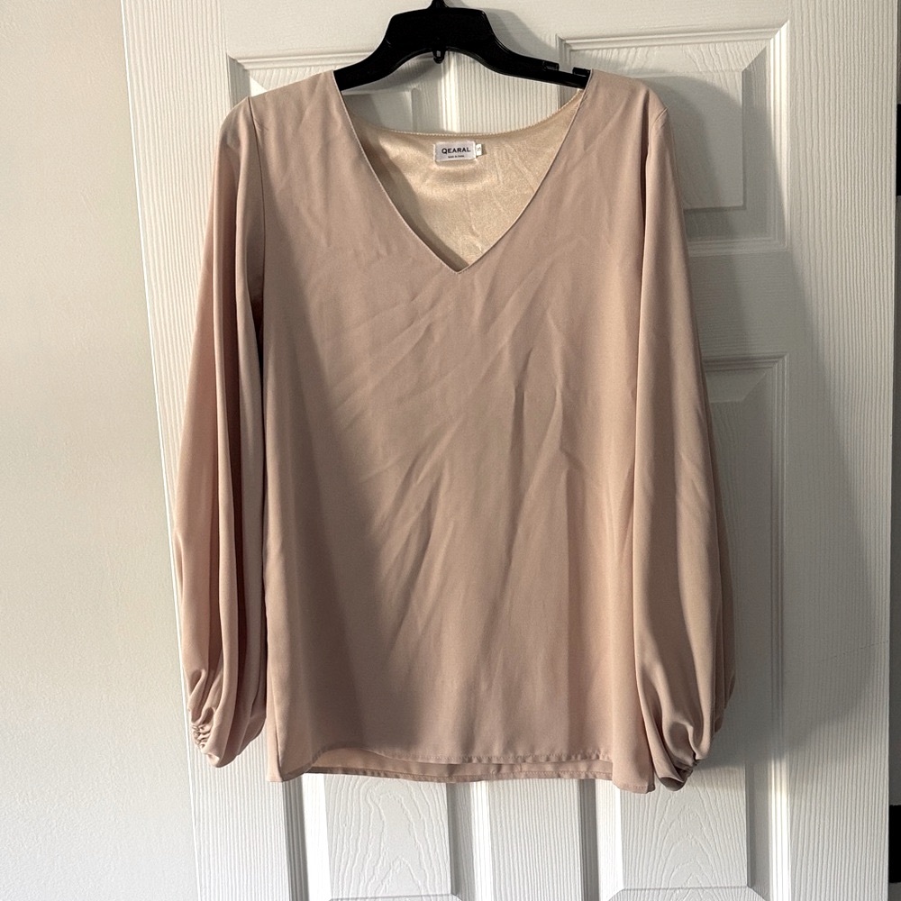 Elegant V-Neck Blouse in Beige